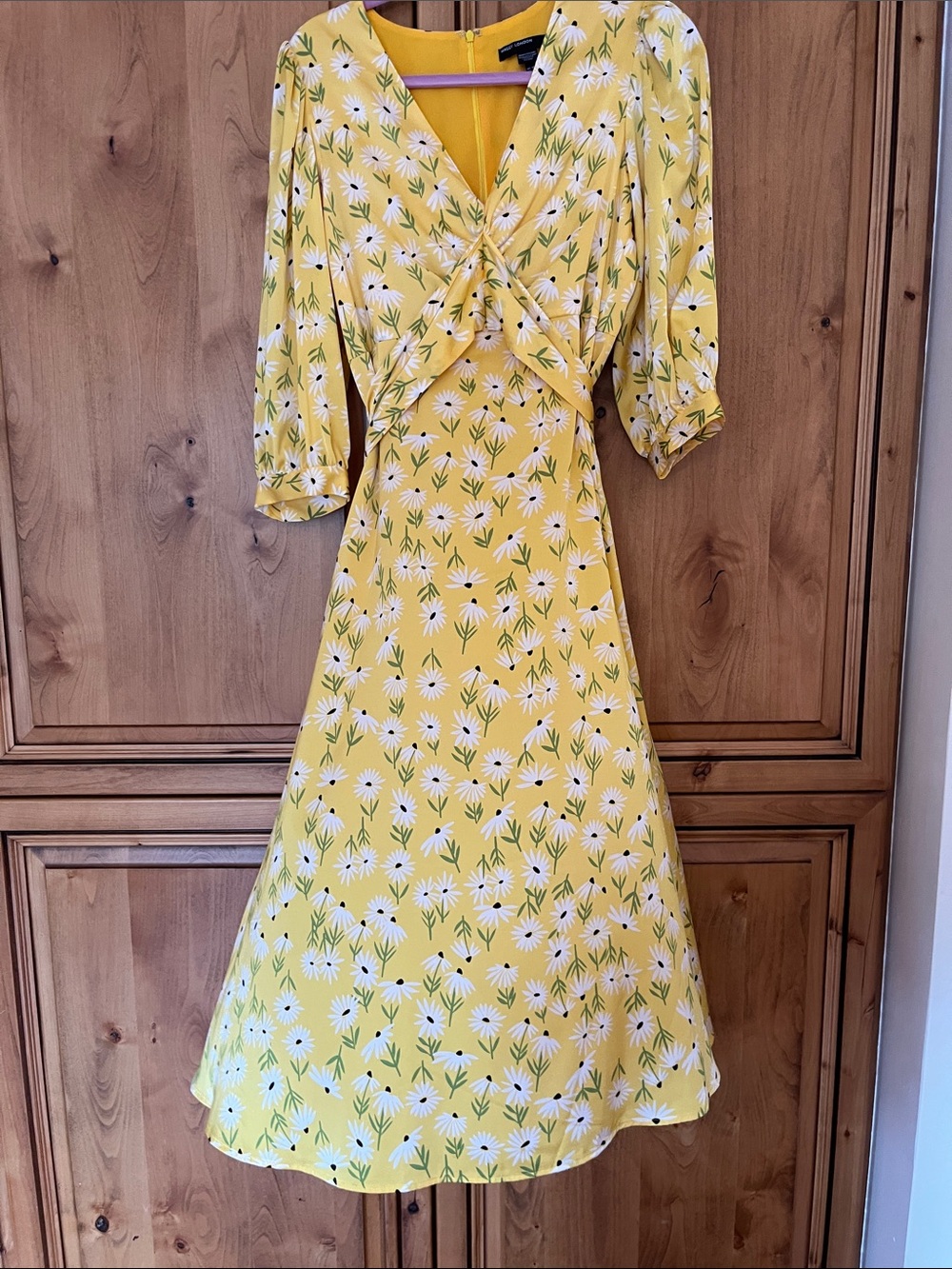 Maggy London Yellow Floral Twist-Front Midi Dress